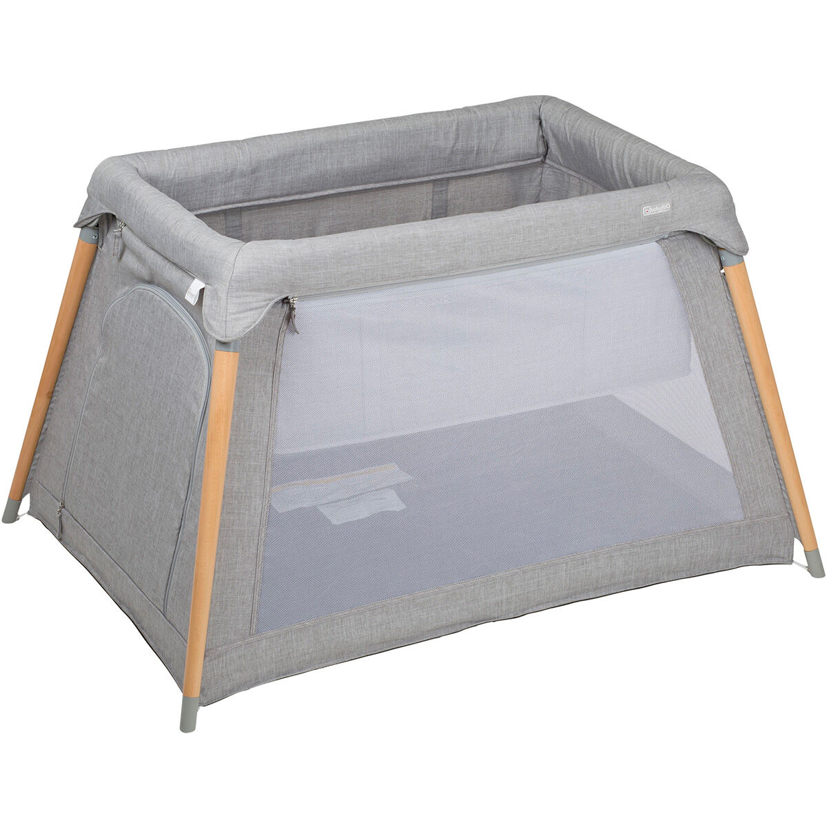 mate Beurs Durf BabyGO Reisbed - Campingbed Groovy - Grijs met houten poten (incl. bodemverhoger) | Baby & Koter mate Beurs Durf BabyGO Reisbed - Campingbed Groovy - Grijs met houten poten (incl. bodemverhoger) | Baby & Koter