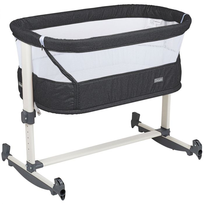 Th Bully middelen BabyGO Co Sleeper Wieg met schommelfuntie Vivaldi Darkgrey - Wieg aan bed -  Aanschuifwieg | Baby & Koter