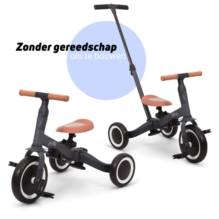 Billy 4 in1 Driewieler met duwstang Loopfiets Balance Bike Gio Grijs Baby Koter