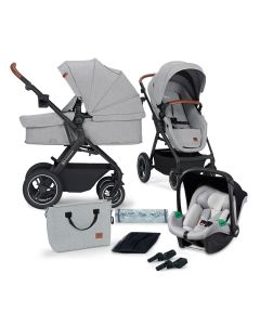 Kinderkraft B-Tour - Kinderwagen - 3in1 reissysteem incl. Mink Pro i-Size autostoel - Geschikt van 0-22kg - Lichtgrijs
