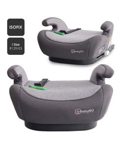 BabyGO autostoel Booster - Zitverhoger Bursa IV - i-Size - isofix bevestiging - Grijs (125 - 150cm)