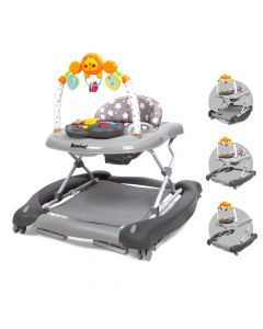 Baninni Loopstoel Maya - 5in1Babywalker met speelboog & Speelblad - Inklapbaar - Hoge rug - Zachte parketwieltjes - Grijs