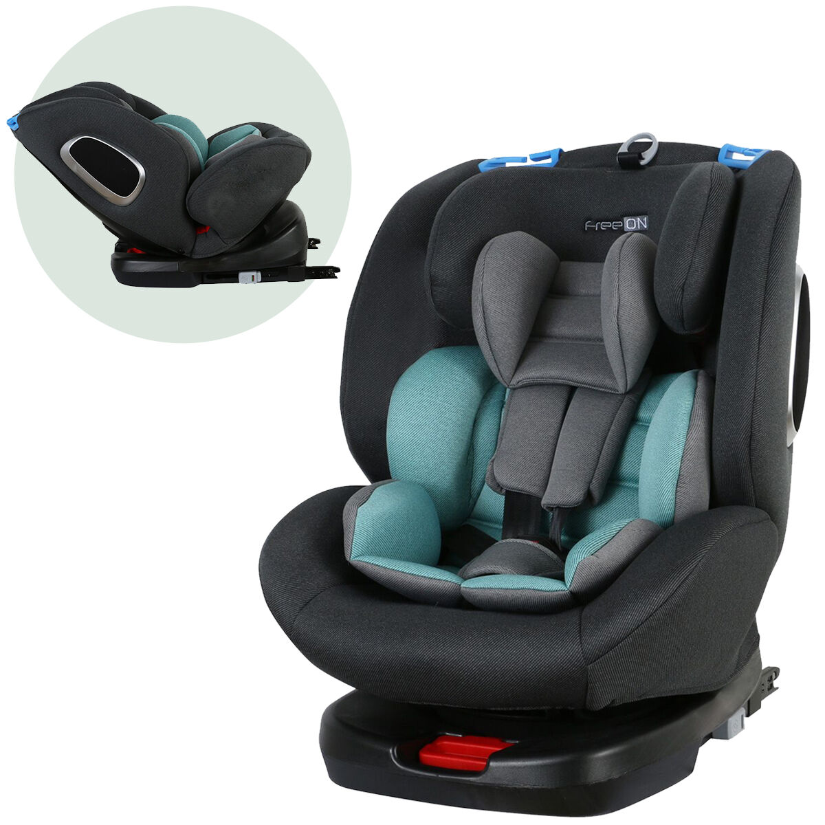 FreeON autostoel Polar 360° draaibaar met isoFix Grijs-Turquoise (0-36kg) - Groep 0-1-2-3 autostoel voor kinderen van 0 tot 12 jaar | Koter